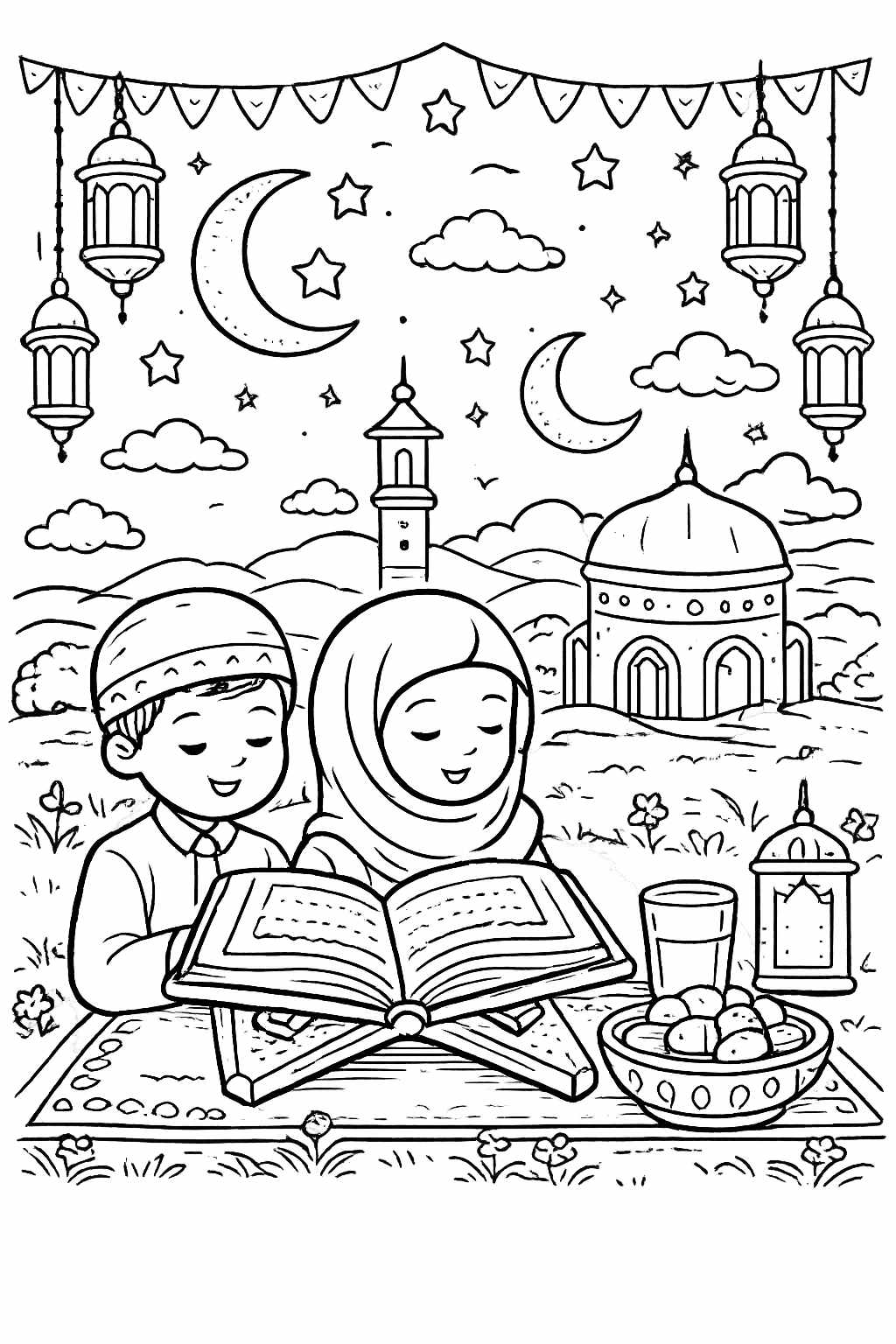 Ramadan coloring page line art
