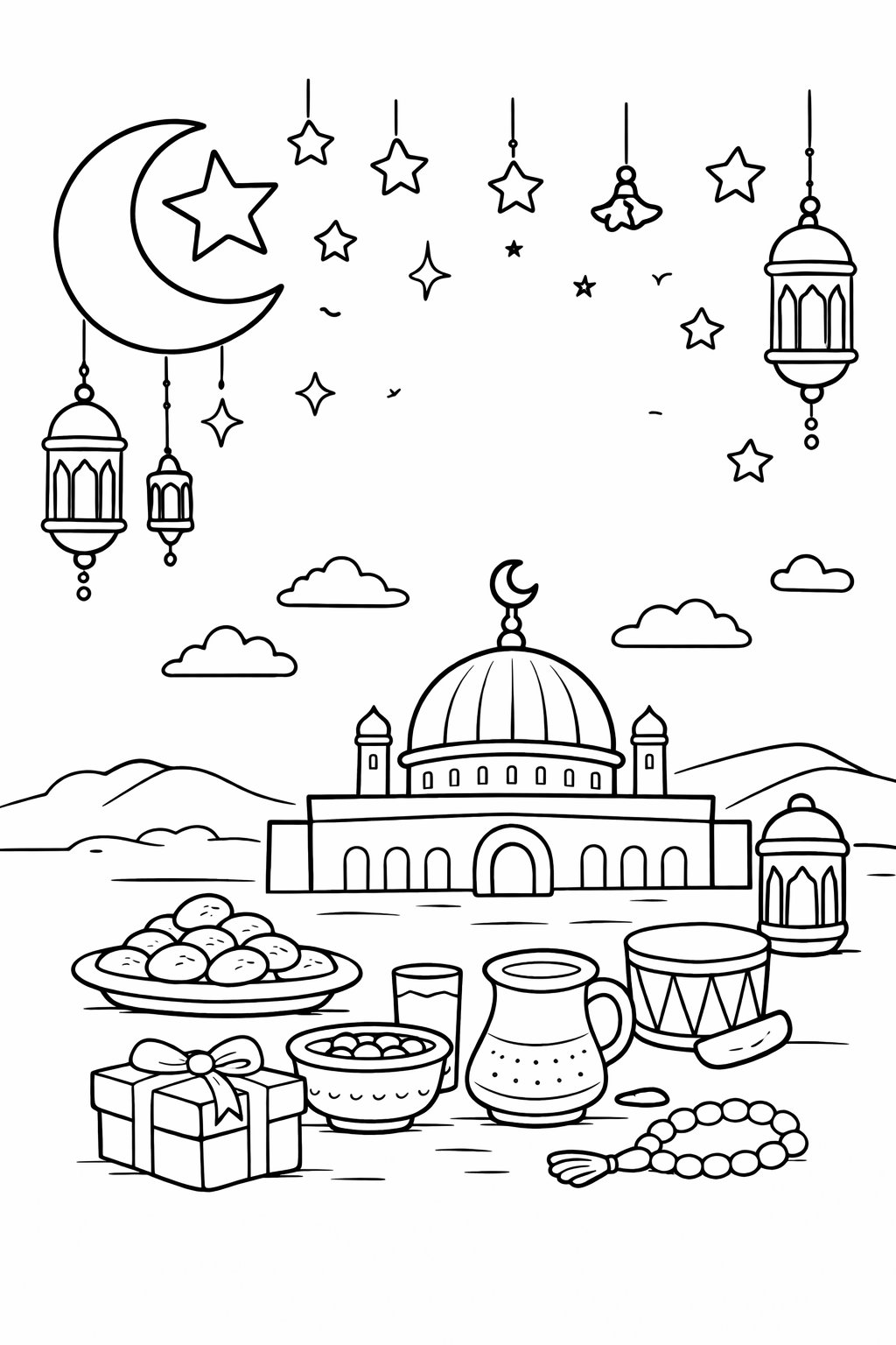 Dibujo para colorear Ramadan Mubarak line art