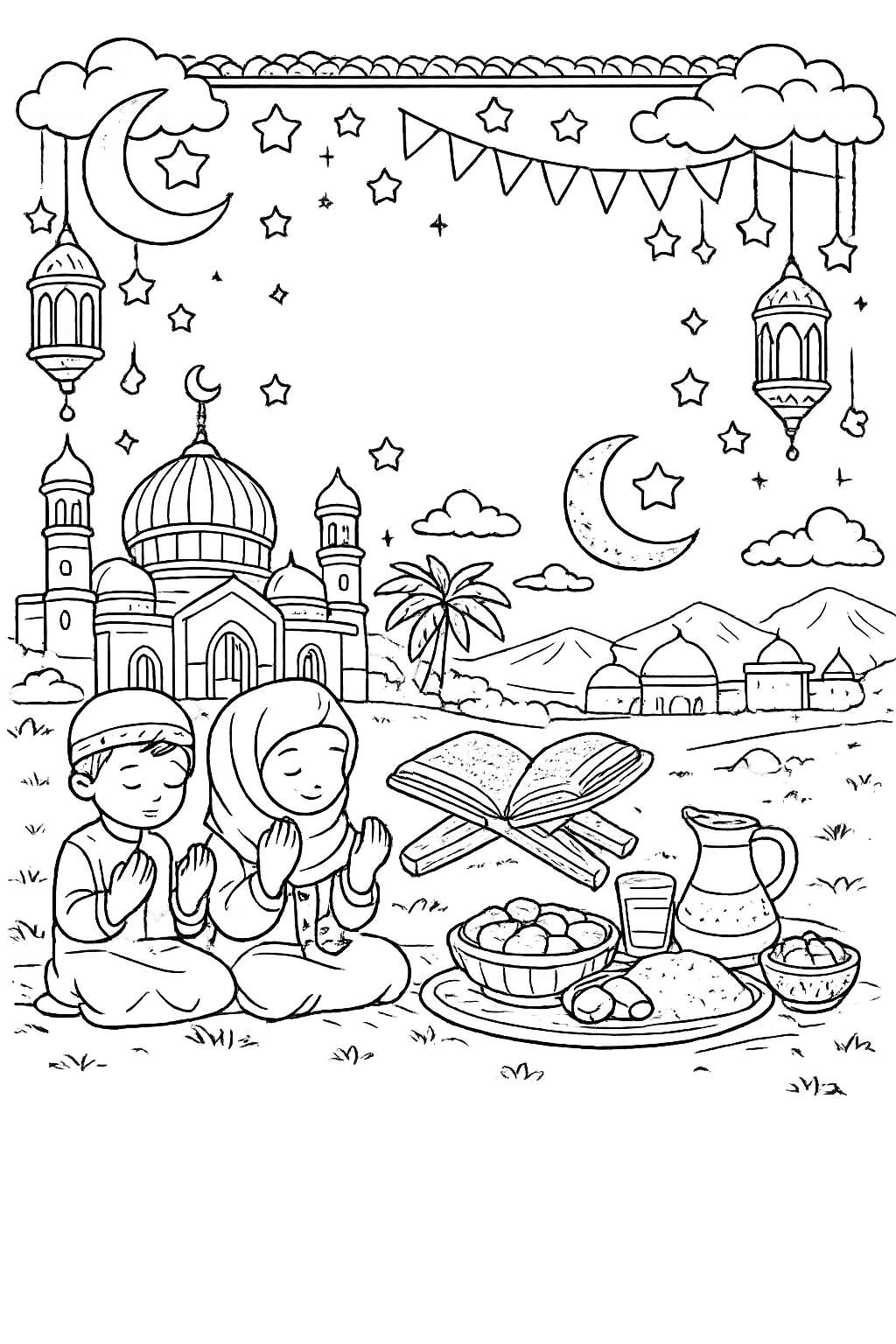Dibujo para colorear ramadan line art