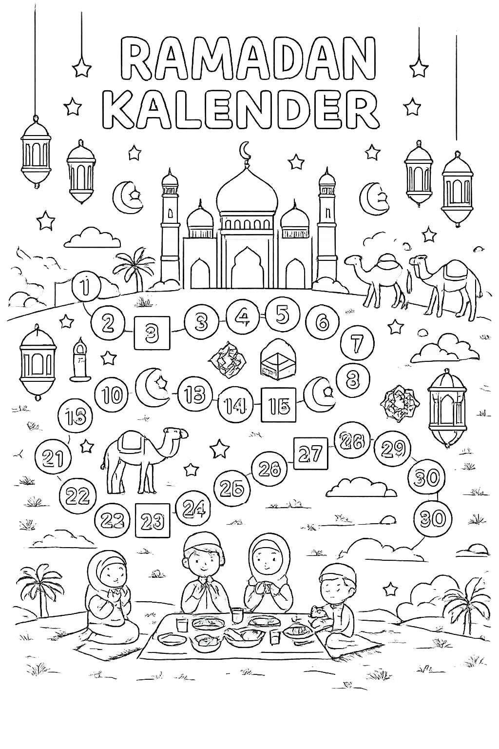 Ramadan kalender coloring page line art