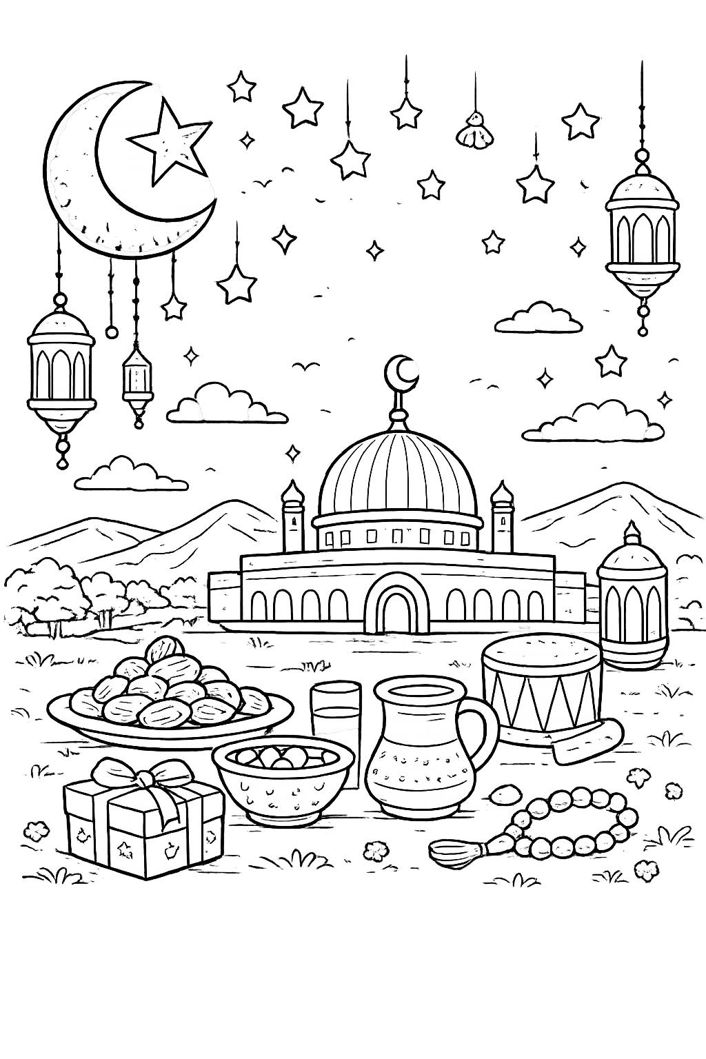 Coloriage Ramadan Mubarak dessin au trait