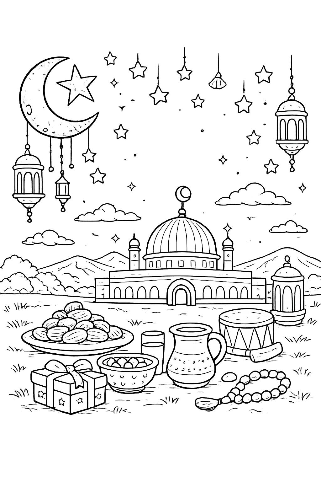 Dibujo para colorear Ramadan Mubarak line art