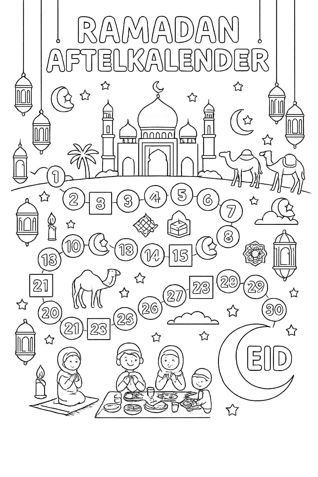 Dibujo para colorear Ramadan kalender line art