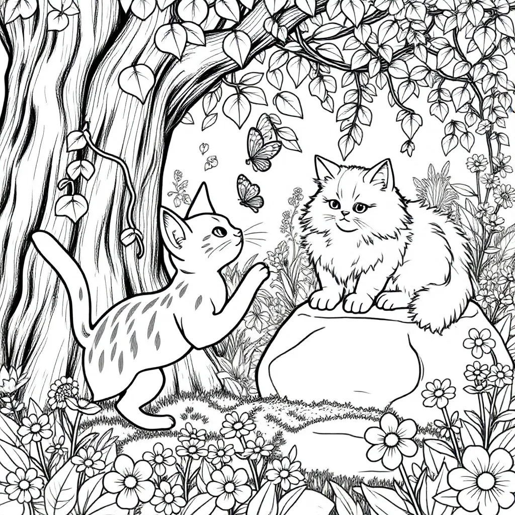 2 katten coloring page for children