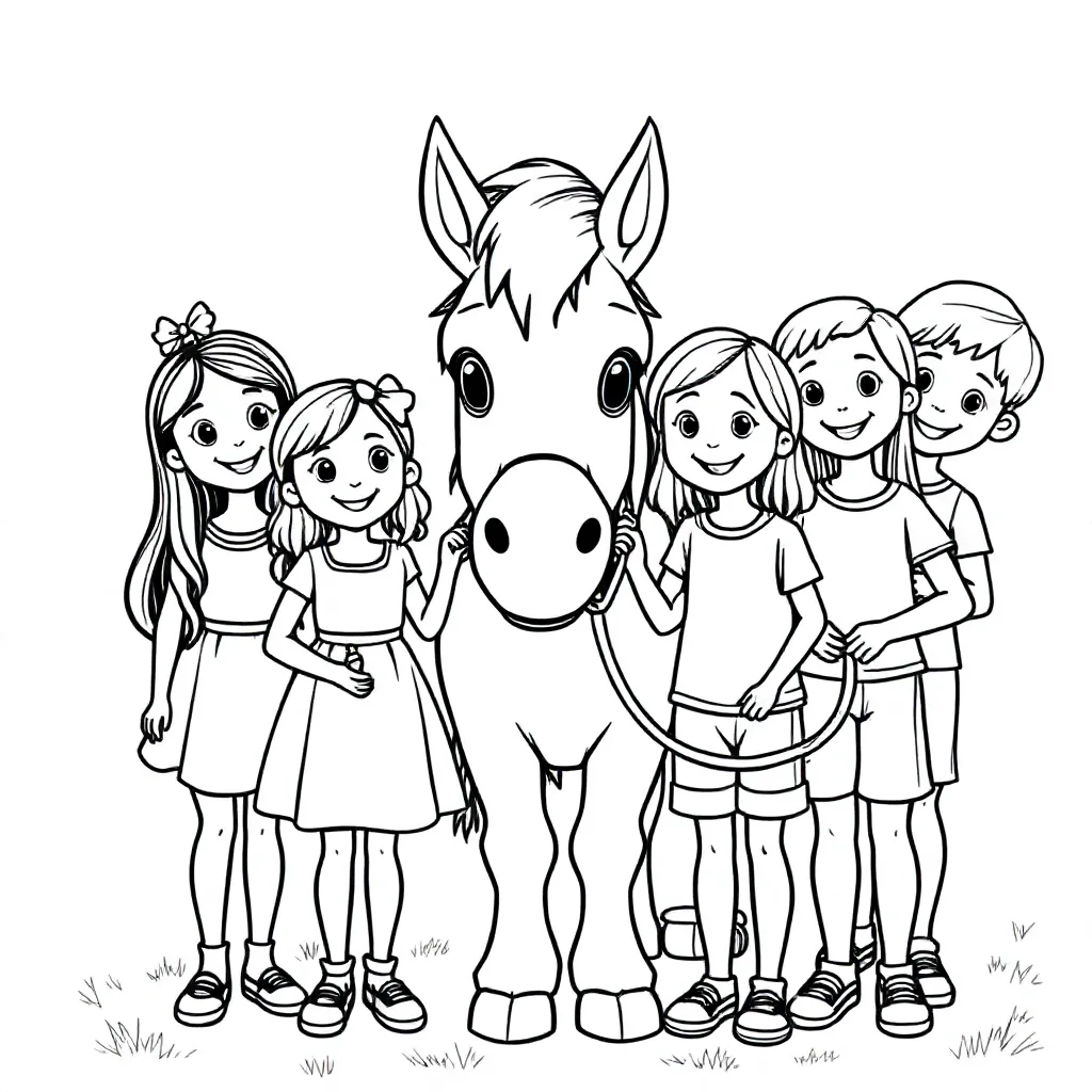 5 Meisjes En 2 Jongens Met 1 Shetlander coloring page for children