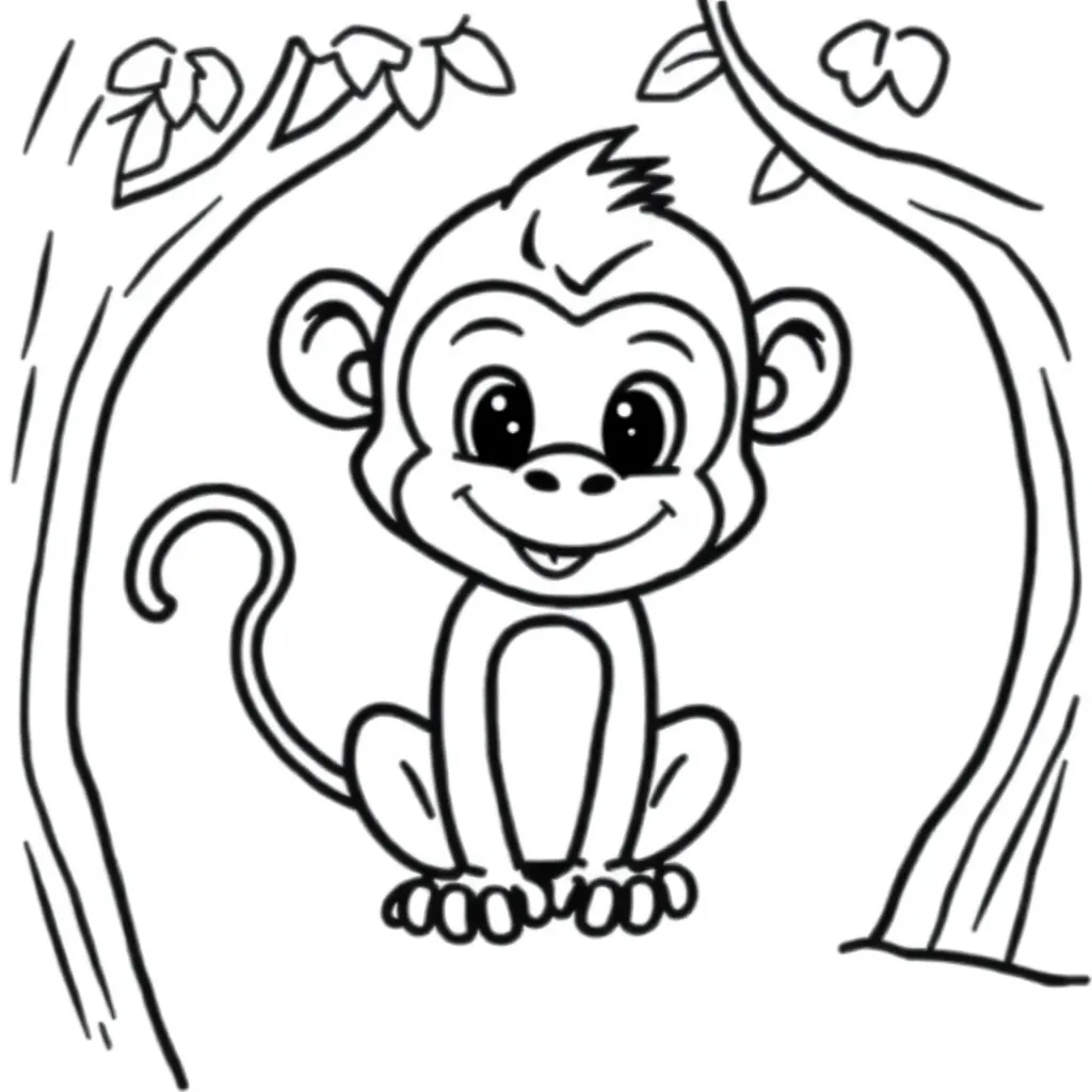 Aap Wilde Dieren Natuur Tekenen coloring page for children