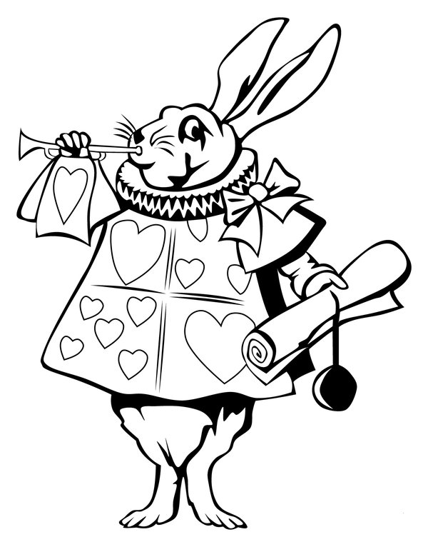 Alice Wonderland White Bunny coloring page for children