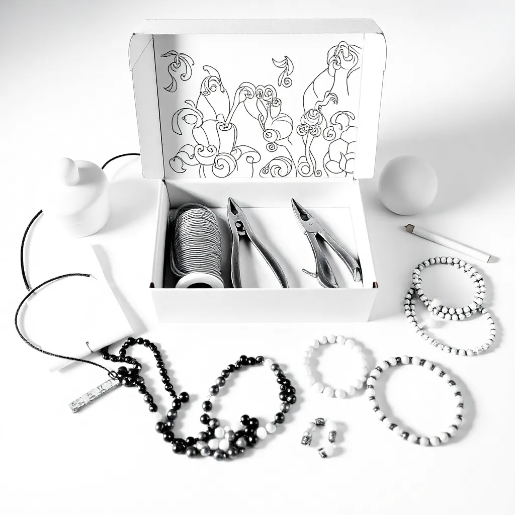 Allemaal knutselspullen om sieraden te maken net de tekst Craft ideas by Corrie coloring page for ch