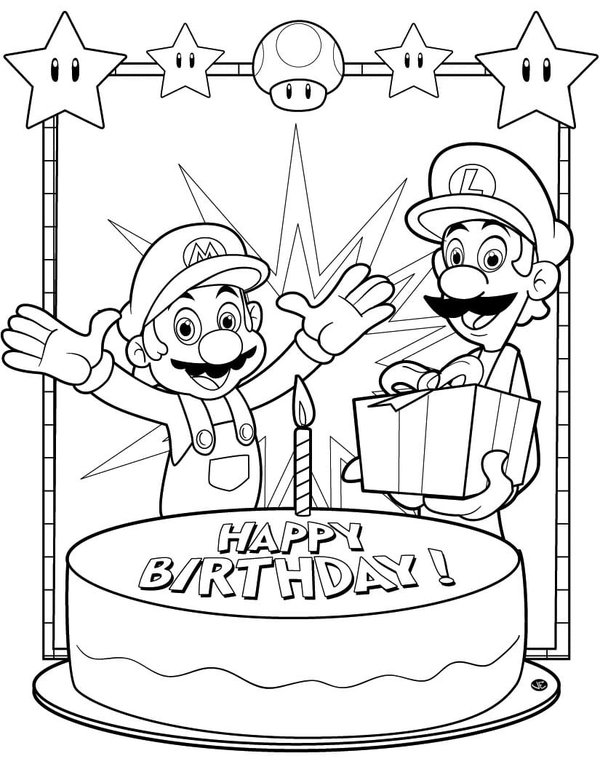 Alles Gute zum Geburtstag Mario coloring page for children