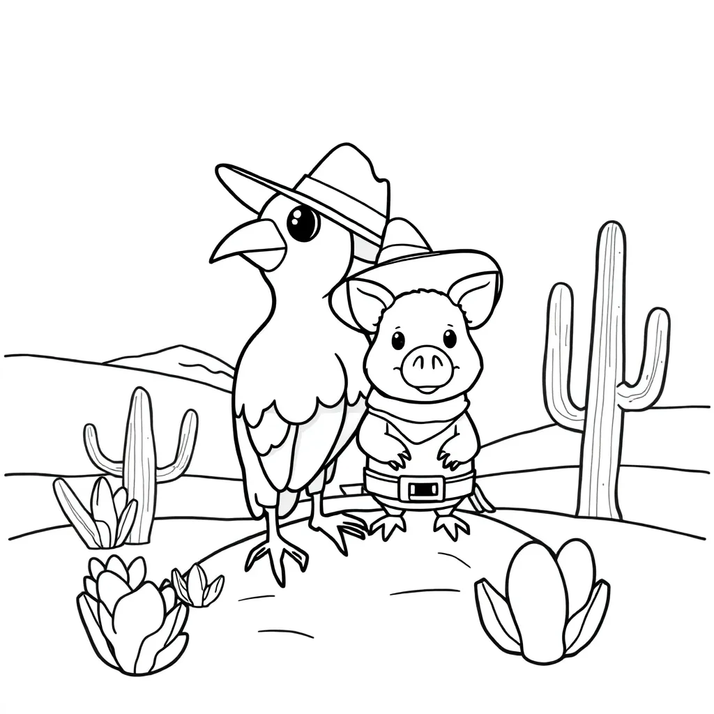 Angry Birds Western Woestijn Avontuur Cowboy coloring page for children