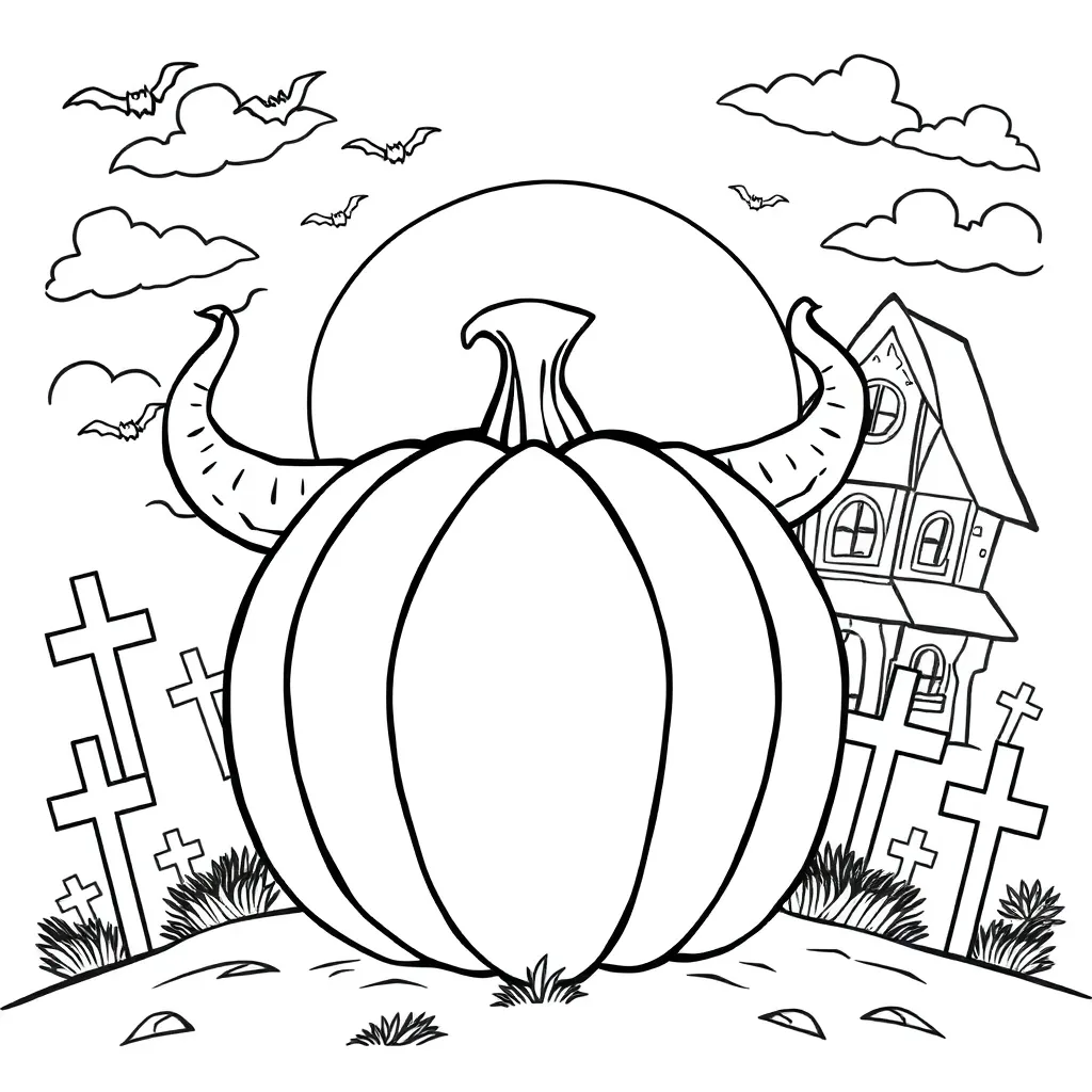 Angstaanjagend Halloween Spookachtig Huis Griezelige Pompoen Dreigende Wolken coloring page for chil