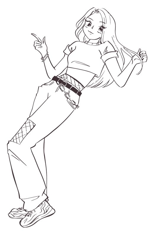 Anime Madchen In Jeans coloring page for children