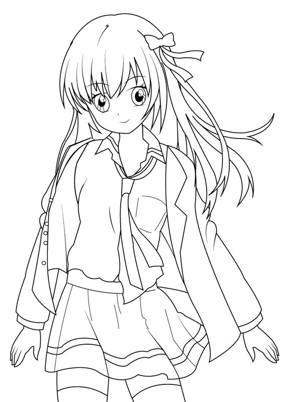 Anome School Girl coloring page for children