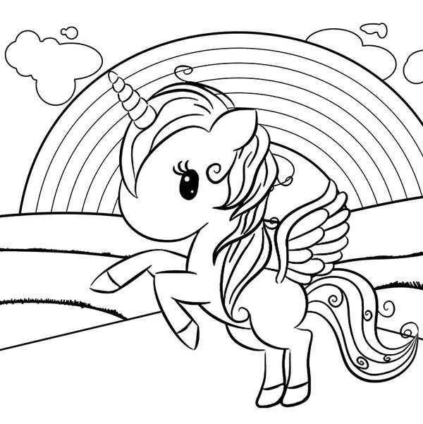 Arc En Ciel Avec Une Jolie Licorne coloring page for children