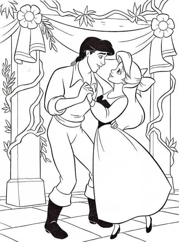 Ariel Dancing Prince coloring page for children