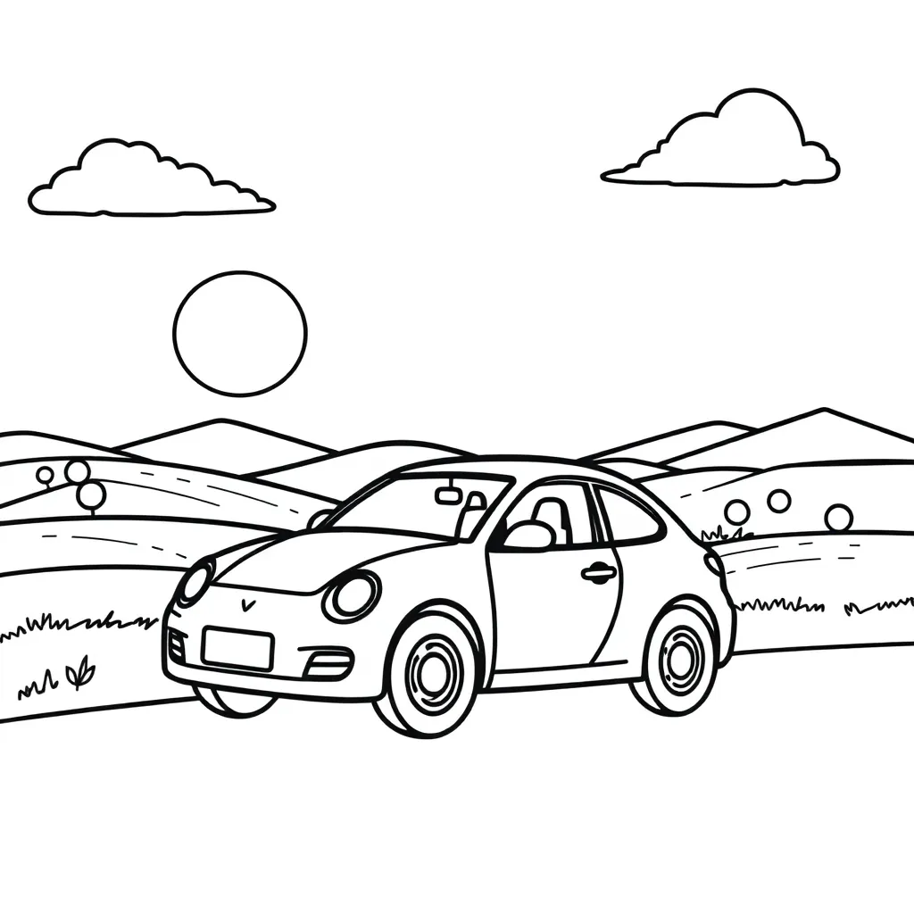 Auto Cartoon Weg Vrolijk Creatief coloring page for children
