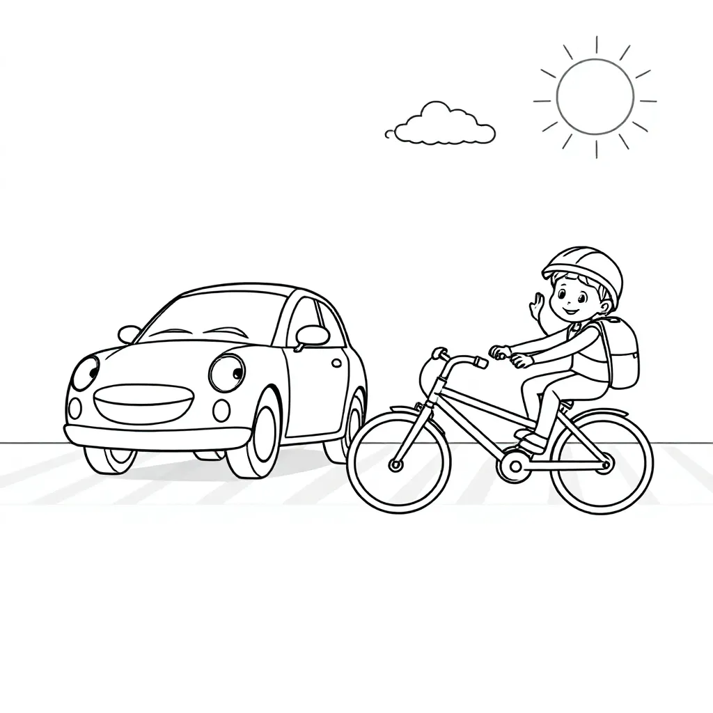 Auto En Fietser Bij Een Oversteekplaats coloring page for children