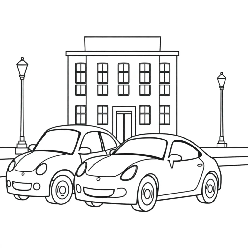 Autos Animatie Cartoon Stad Voertuigen coloring page for children