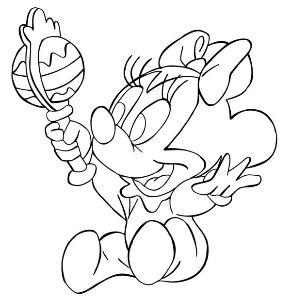 Baby Minnie Mouse mit Rassel coloring page for children