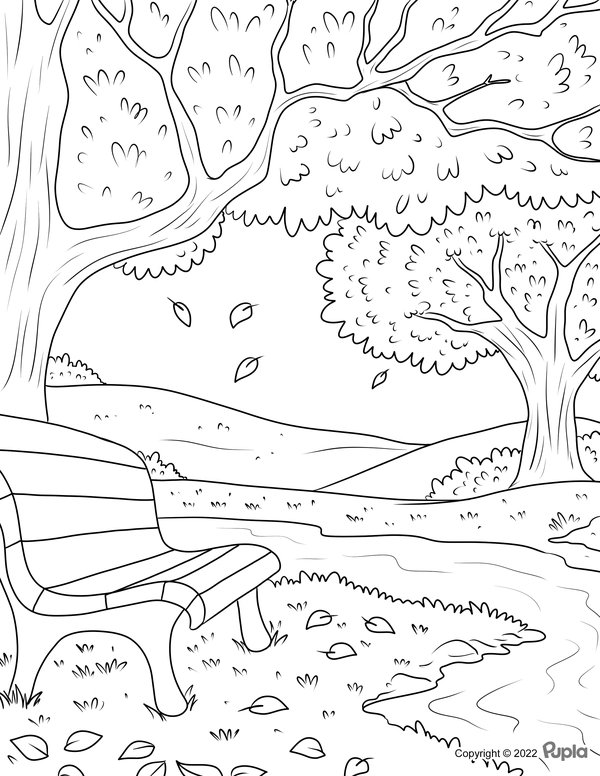 Banc De La Foret D Automne coloring page for children