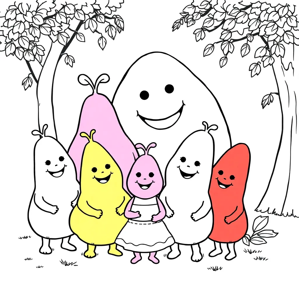 Barbapapa, familia, rosa, adorable,  plancha de colorear negra para niños
