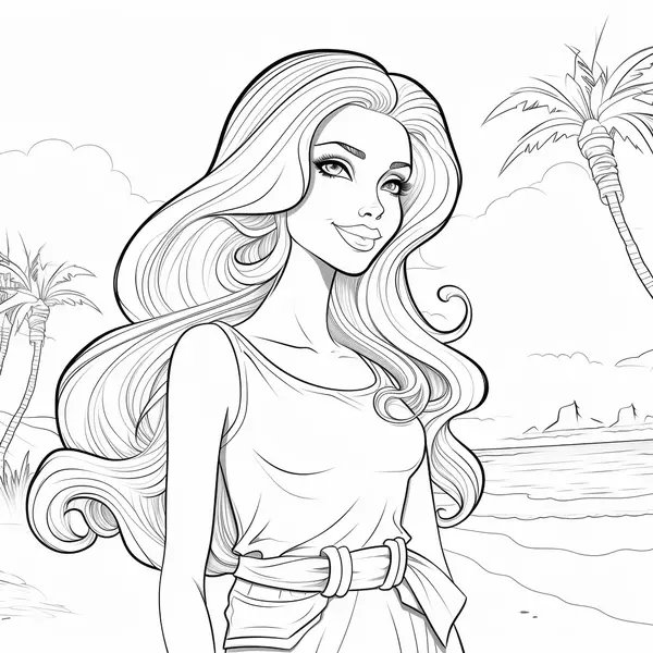 Barbie geht am Strand spazieren coloring page for children