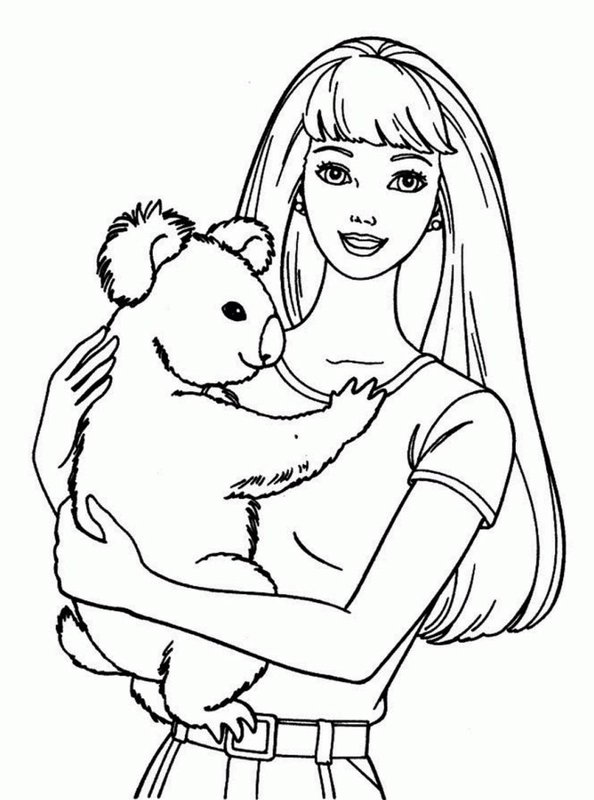 Coloring page Barbie with Koala Bear