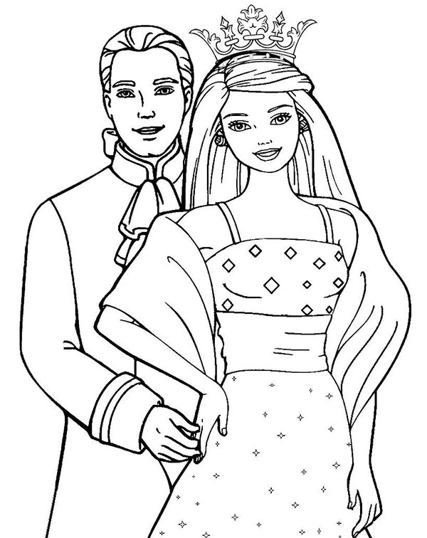 Barbie mit Prinz coloring page for children