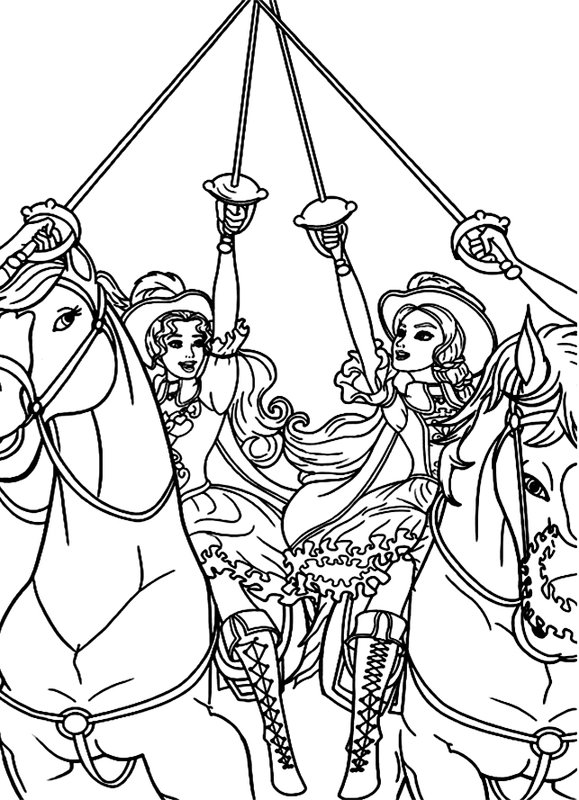 Barbie sur un cheval coloring page for children