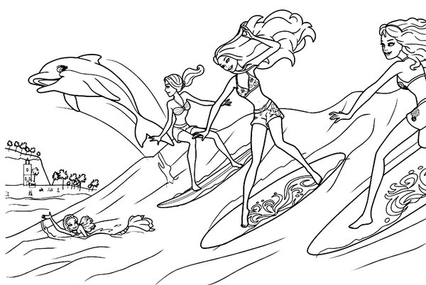Barbie Surf Con Delfin coloring page for children