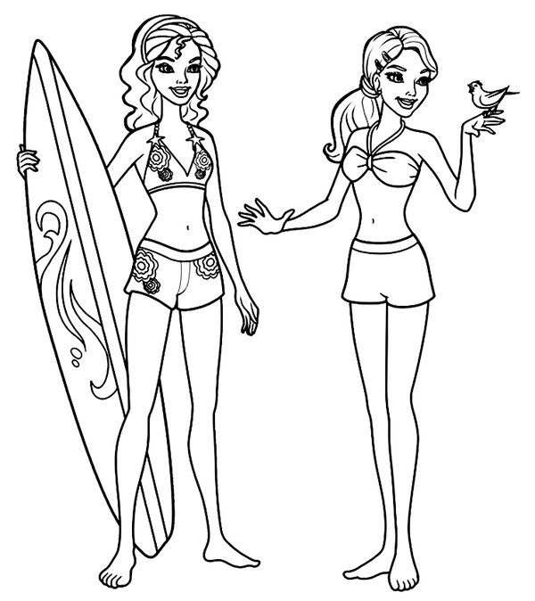 Barbie Surfing coloring page for children