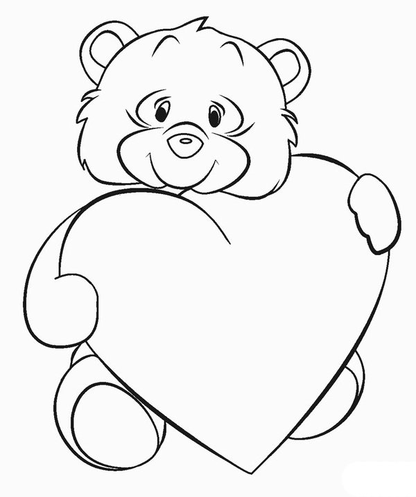 Bear Holding Heart coloring page for children