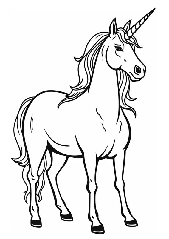 Beautiful Unicorn Standing Still coloring page for children