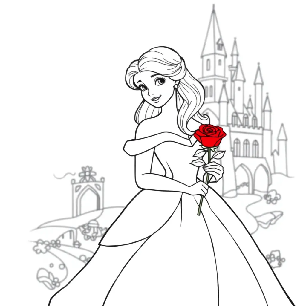 Belle Disney Prinses Schoonheid En Het Beest Animatiefilm Romantisch coloring page for children