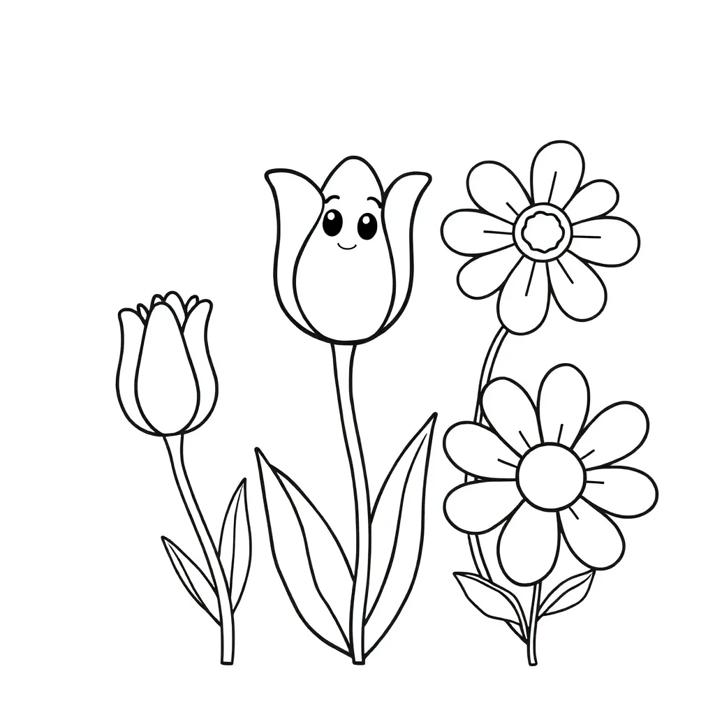 Bloemen Cartoon Schattig Vrolijk Natuur coloring page for children
