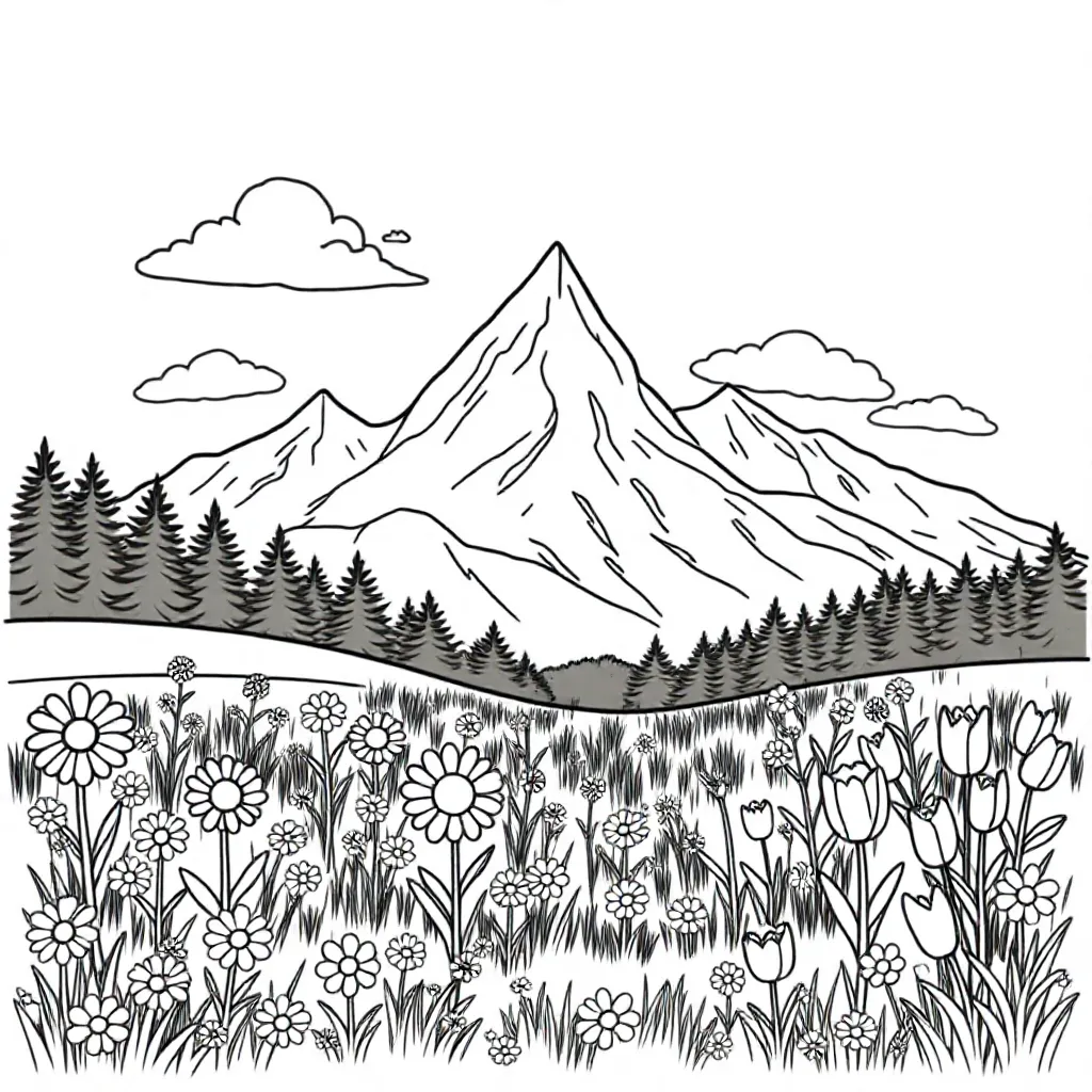 Bloemen Op Een Berg coloring page for children