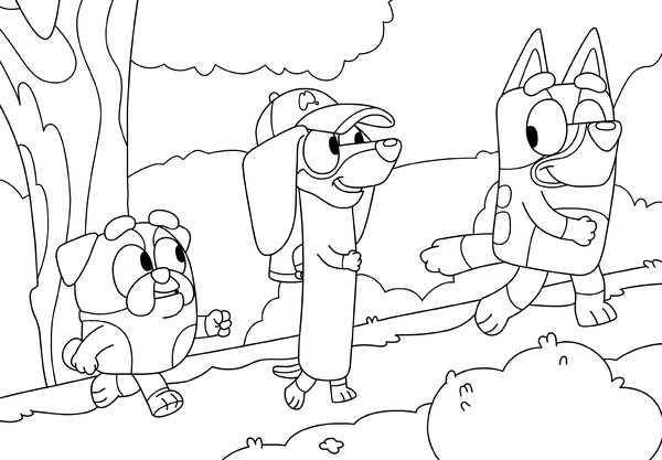 Bluey Snickers Winton coloring page for children