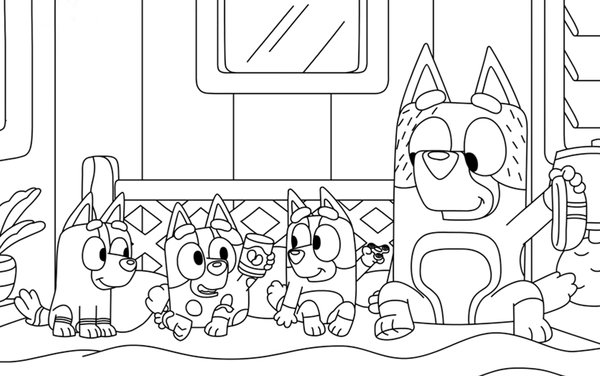 Bluey Verandah Santa Visited coloring page for children