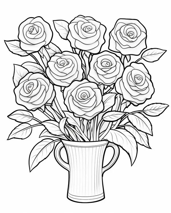 Blumenstrauß aus Rosen in einer Vase coloring page for children