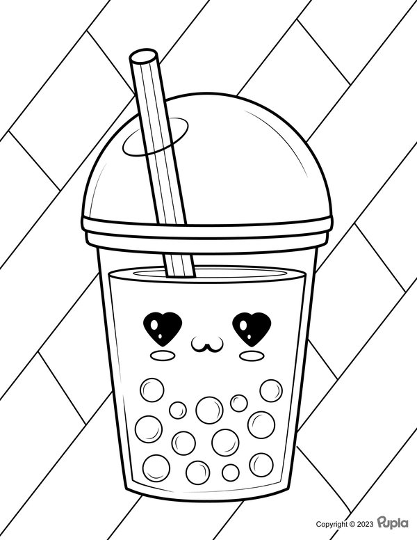 Bubble Tea mit herzförmigen Augen coloring page for children