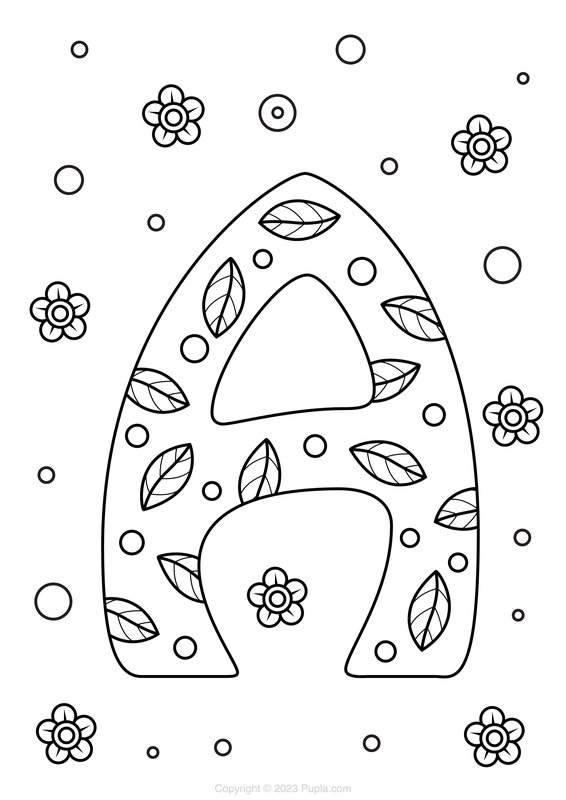 Buchstabe A mit Blättern coloring page for children