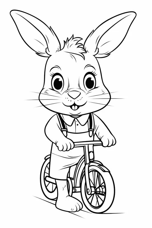 Bunny On A Bicycle coloring page for children