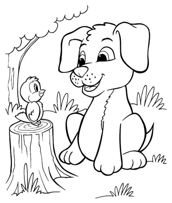Cachorro Y Pajaro En Un Arbol coloring page for children