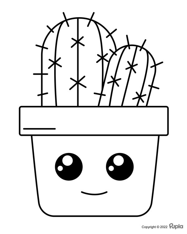 Cactus Kawaii Facile Et Mignon coloring page for children