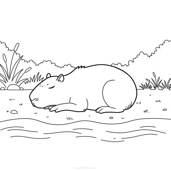 Capibara durmiendo junto al río coloring page for children