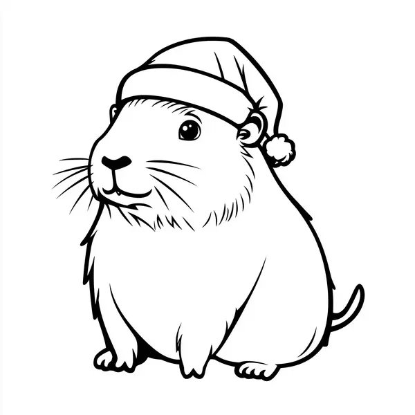 Capibara kerstmuts coloring page for children