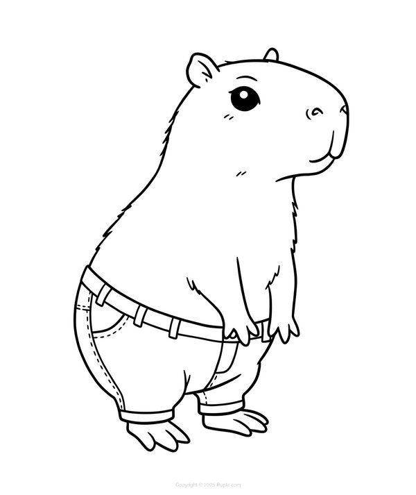 Capybara en jeans coloring page for children