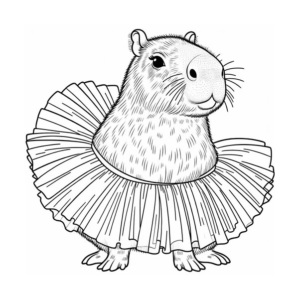 Capybara Tutu Dress coloring page for children