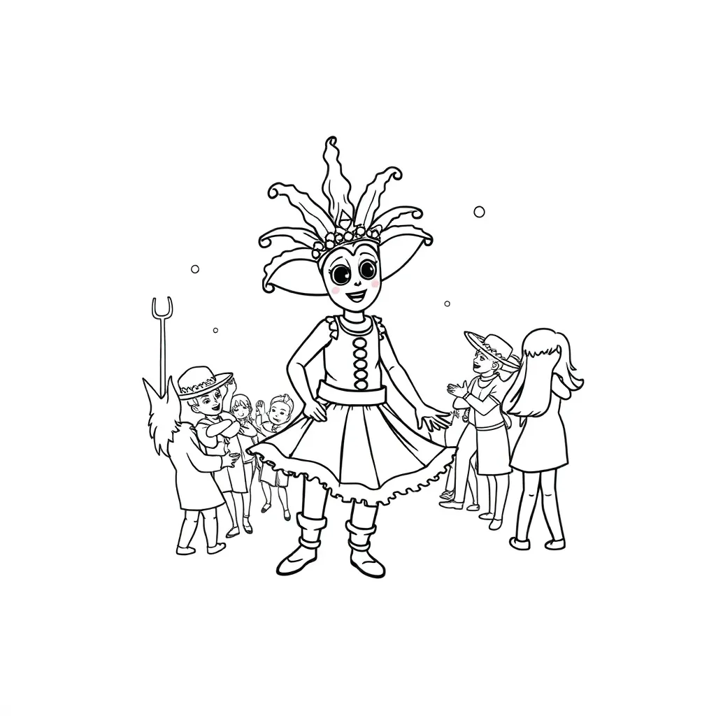 Feuille de coloriage Carnaval gratuit Festival Fête Joyeuse Colorée Feuille de coloriage