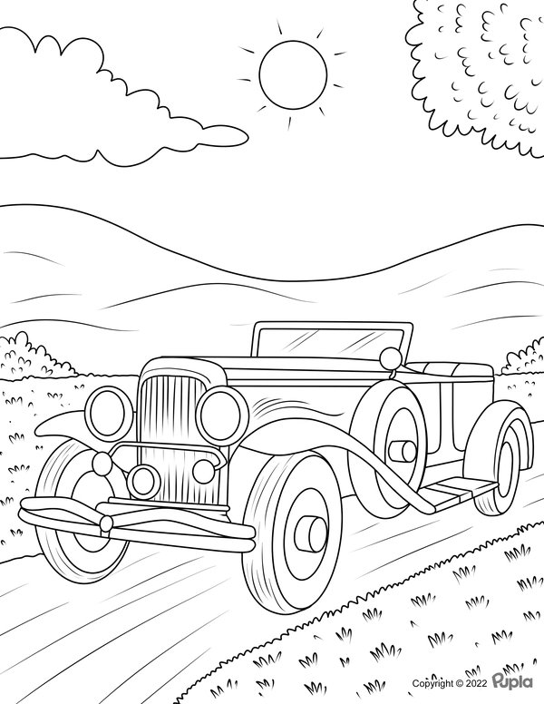 Cars Oldtimer In Sun coloring page for children